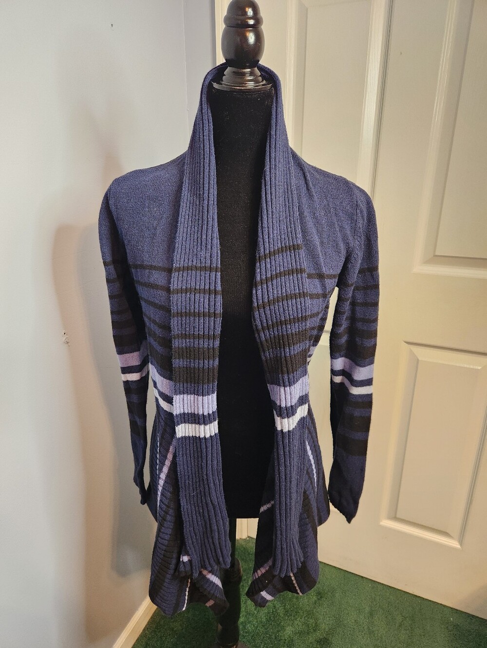 St.Johns Bay Size Medium Blue Striped Cardigan 100% Cotton